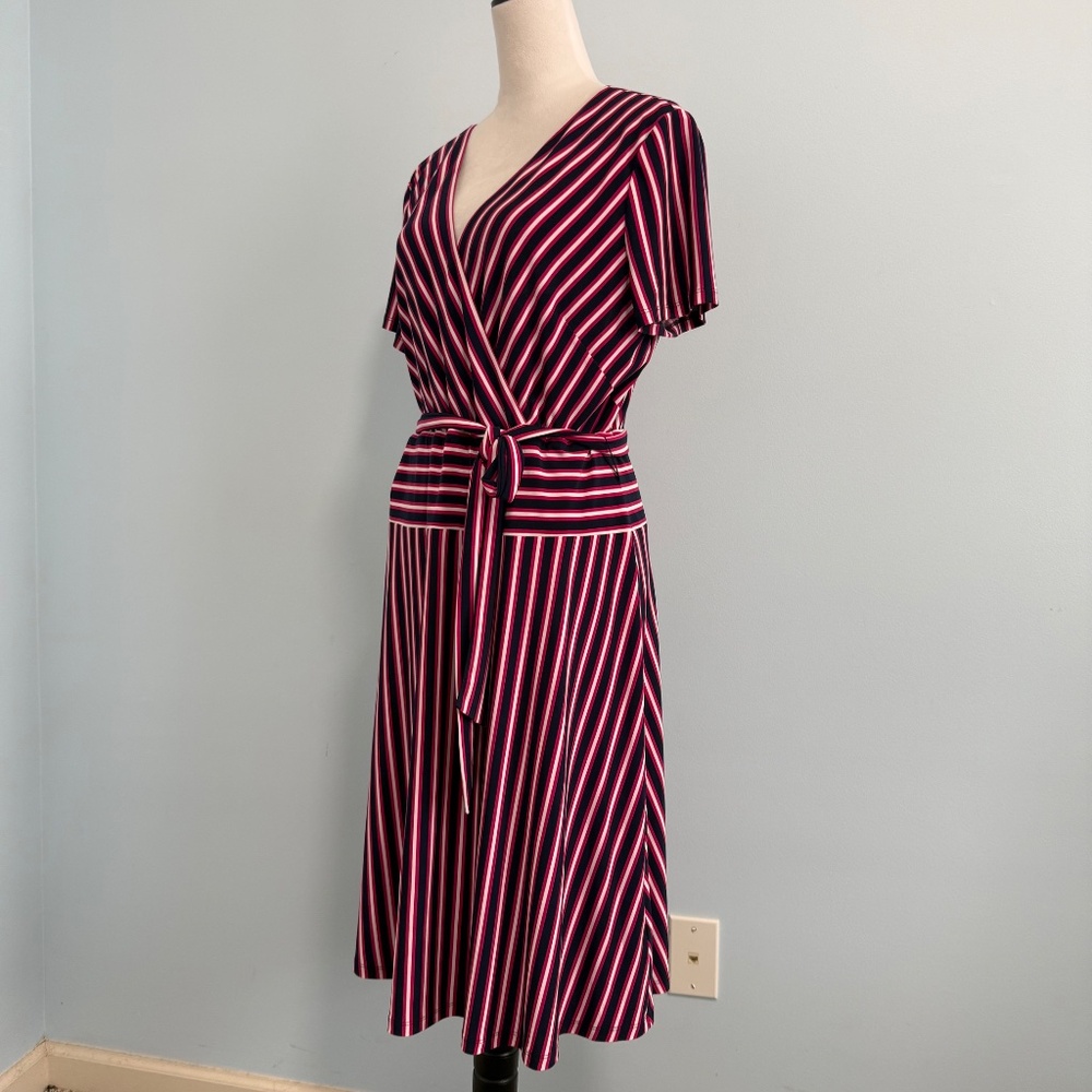 Lauren Ralph Lauren Women’s Multicolored Stripe Flare Short Sleeve Dress Size 16 - Picture 6 of 13